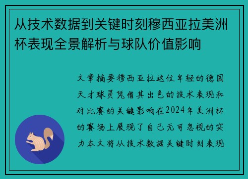 从技术数据到关键时刻穆西亚拉美洲杯表现全景解析与球队价值影响